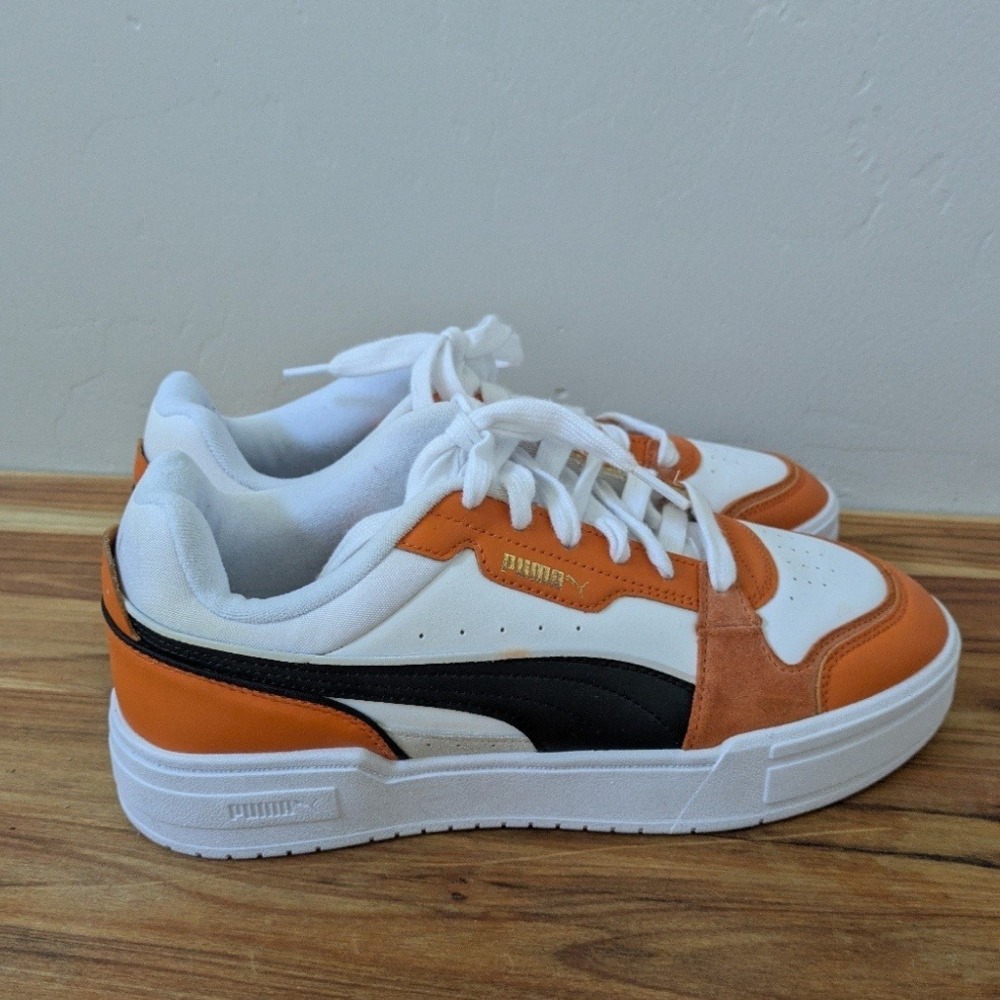 Puma Caven 2.0 Sneakers Womens 8.5 White Orange Black Retro Platform Low Top